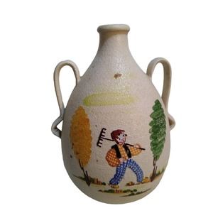 Hand painted Italy Pottery Two Handled Jug By CE AS ALBISOLA for Marsala Florio